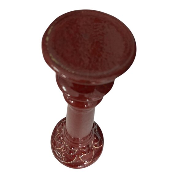 Vintage Red Ceramic Pillar Candle Holder with Gold Accents - Picture 2 of 5